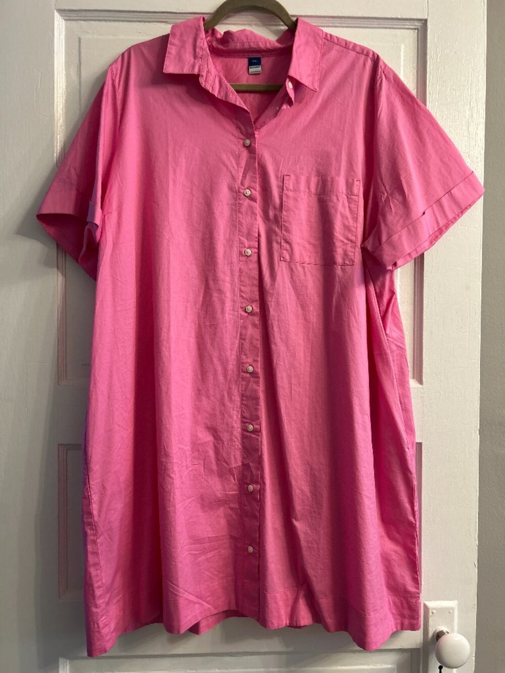 Old Navy Pink Cotton Poplin Shirt Dress Short Sleeve Button Up Pocket XXL 20
